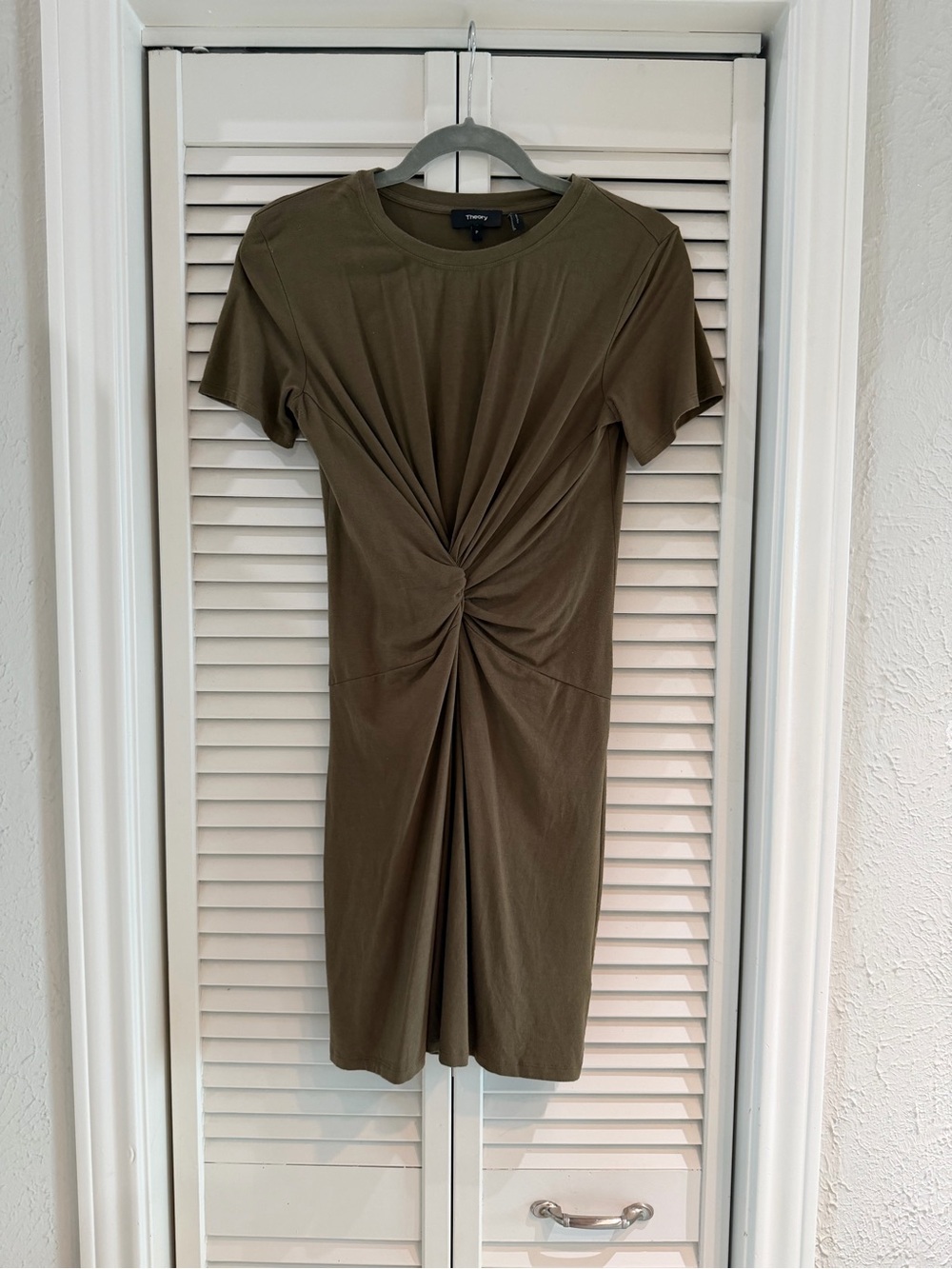 Theory Olive Twist-Knot Midi Dress